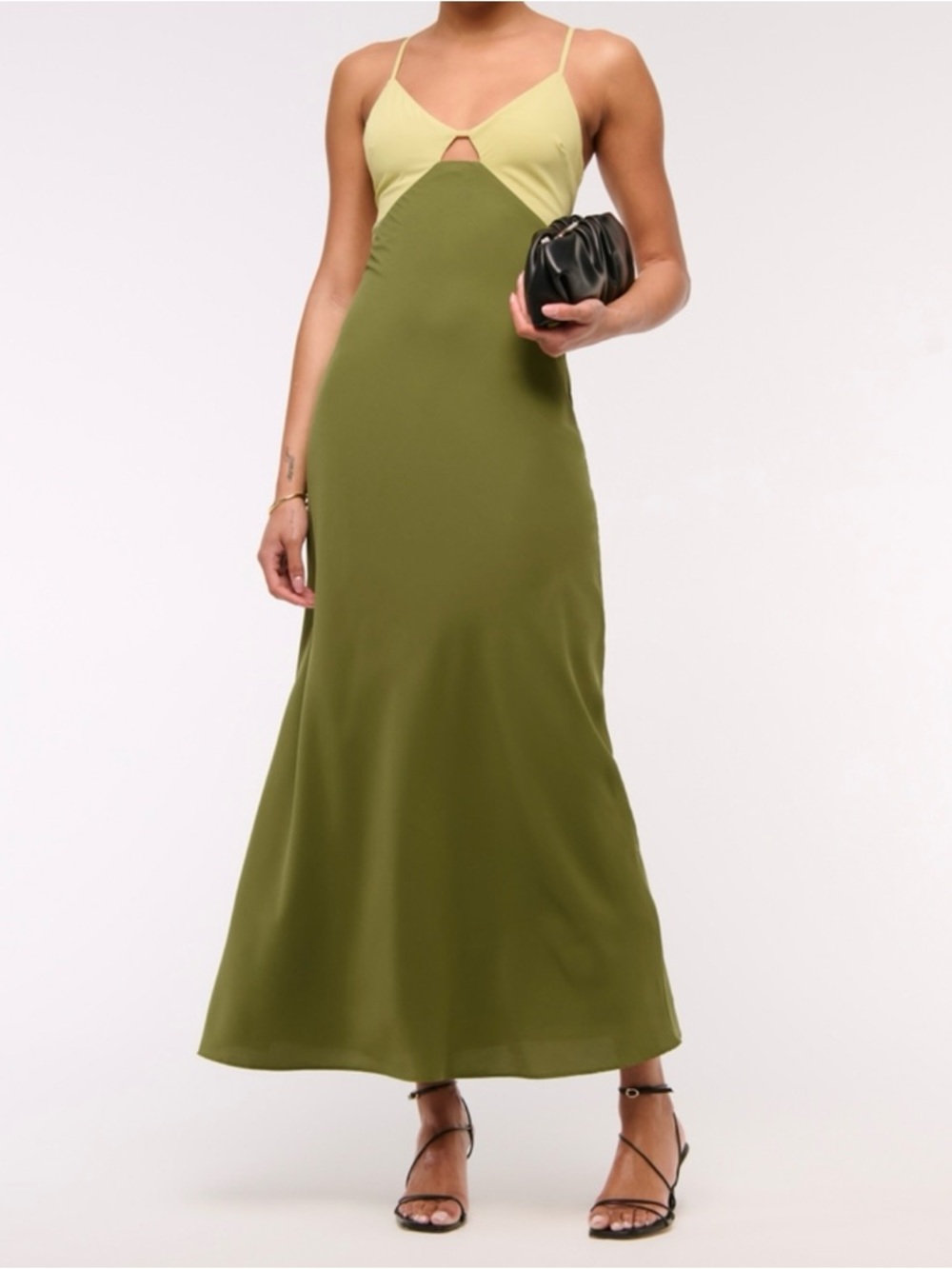 Abercrombie & Fitch Olive Green and Lemon Maxi Slip Dress